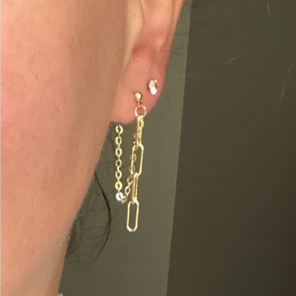 Gold plated 18K Drop Chain Earrings Handmade - Picture 2 of 4